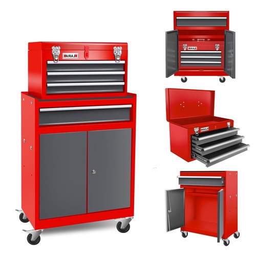 Airaj rolling metal toolbox - metal,